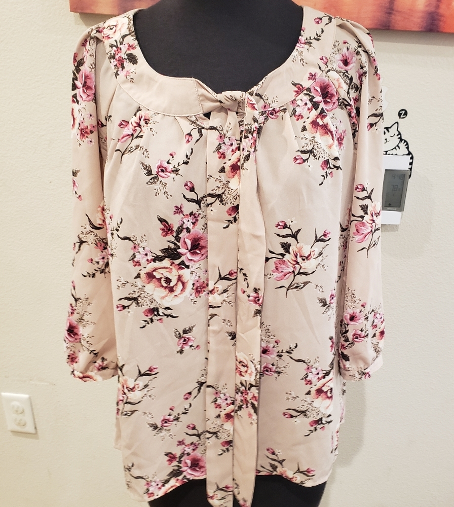 Sara Michelle Women floral 3/4 Sleeve Blouse sz PM